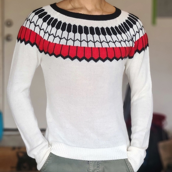The Limited brand White with Red & Black lines Knitted Sweater - Picture 1 of 3